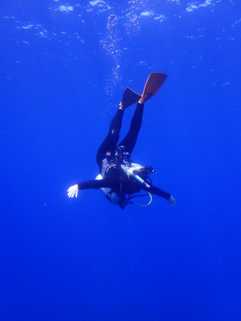 水中でバク宙　外国人ダイバー